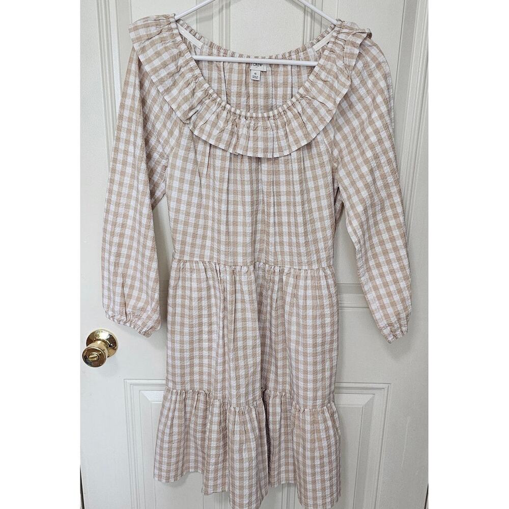 J.Crew Factory Seersucker Ruffleneck Gingham Dress, Size 6